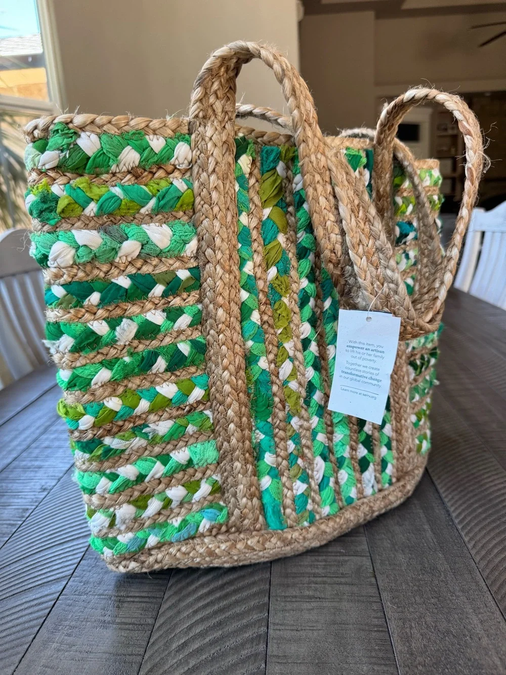 Natural and Handmade Jute Green Beige Shoulder Handbag - Tote Bag (NWT)